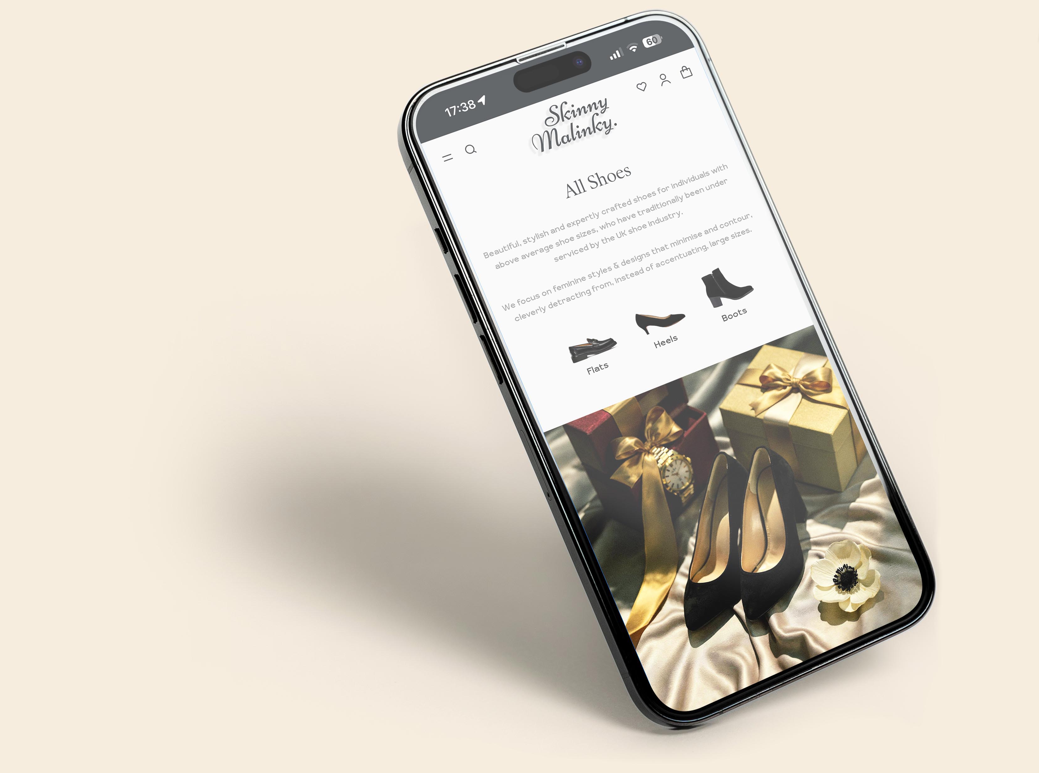 Preview of the Skinny Malinky website on a phone
